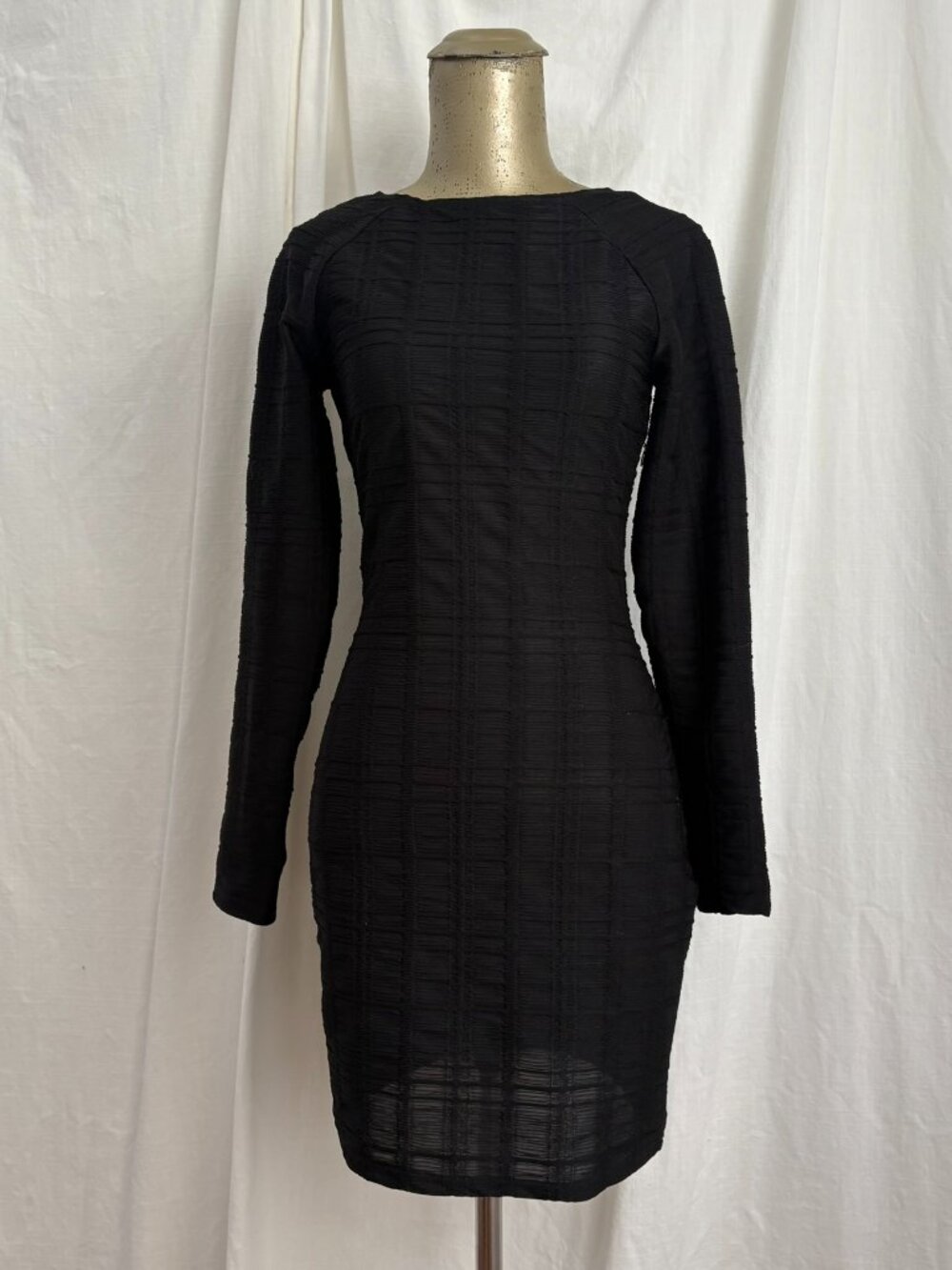 Reformation Jeans Black Crinkle Bodycon Mini Dress Long Sleeve Size XS